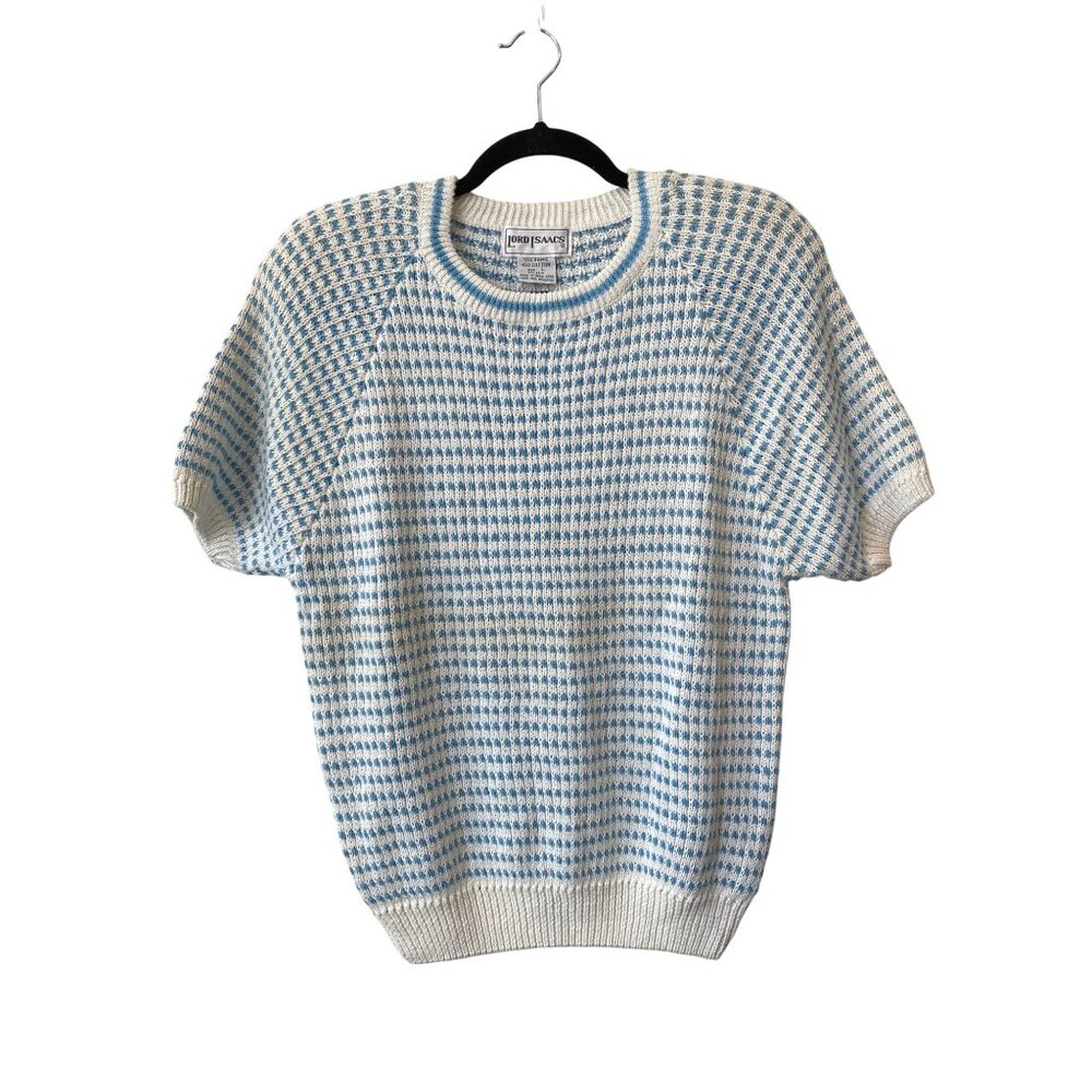 Lord Isaacs Sweater Size Large Crewneck Blue White Ramie Cotton Deadstock NEW